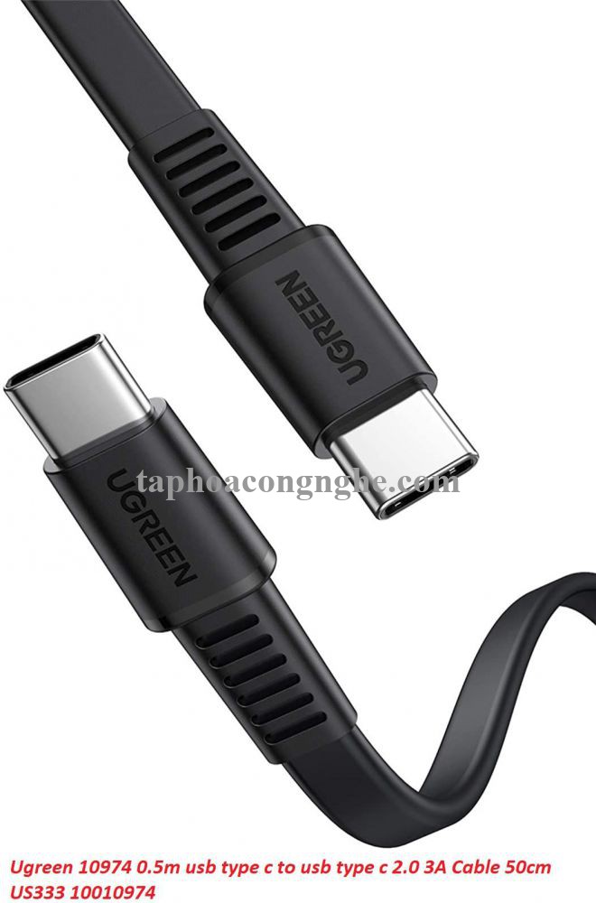 Ugreen 10974 0.5M 2.0 PD 3A 20V màu đen USB type C Cáp sạc và truyền dữ liệu máy tính ra điện thoại US333 30010974